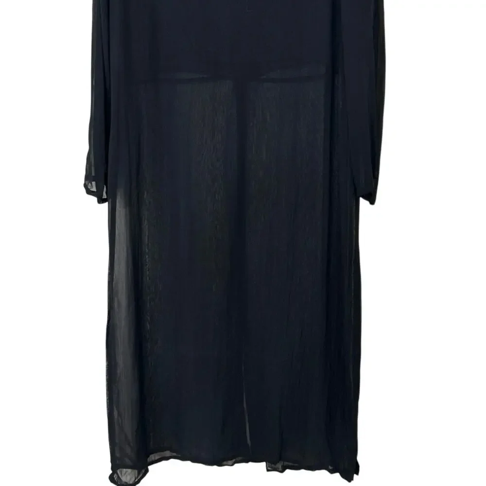Y2K Sheer Black Beaded Duster Maxi Dress M Whimsigoth Indie Witchy Goth Overlay - Picture 10 of 13